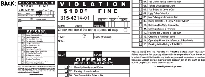 Fake Parking Tickets: Set of 5