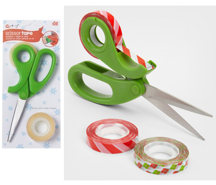 Christmas 2020 wrapping paper, scissors and Sellotape tape reel