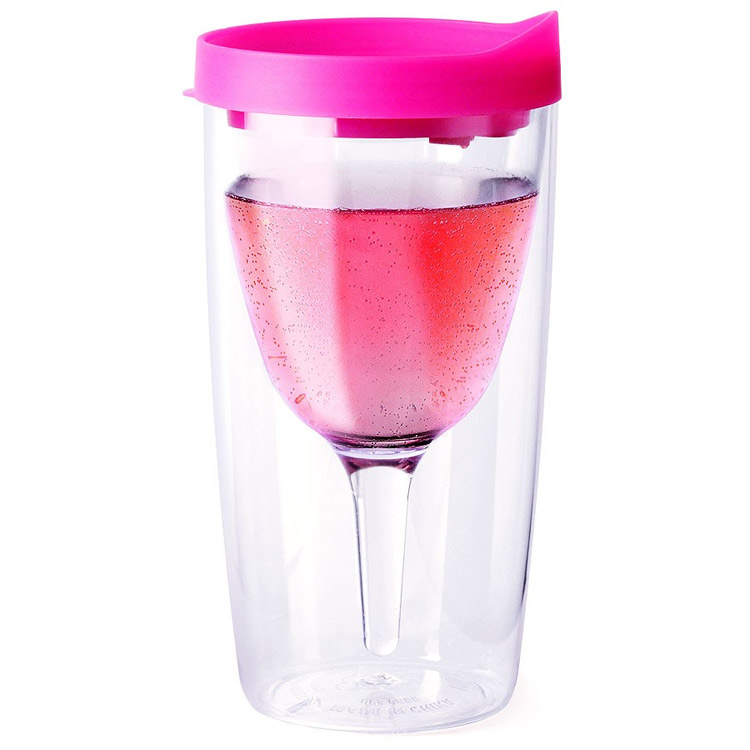 Vino2go Double Wall Insulated Portable Wine Cup - Party Pink